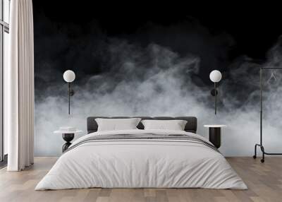 Smoke black ground fog cloud floor mist background steam dust dark white horror overlay. Ground smoke haze night black water atmosphere 3d magic spooky smog texture isolated transparent effect circle	 Wall mural