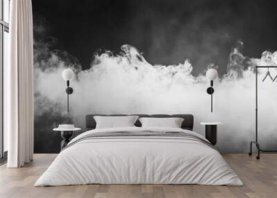 Smoke black ground fog cloud floor mist background steam dust dark white horror overlay. Ground smoke haze night black water atmosphere 3d magic spooky smog texture isolated transparent effect circle	 Wall mural