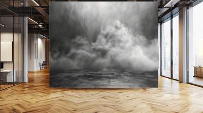 Smoke black ground fog cloud floor mist background steam dust dark white horror overlay. Ground smoke haze night black water atmosphere 3d magic spooky smog texture isolated transparent effect circle Wall mural