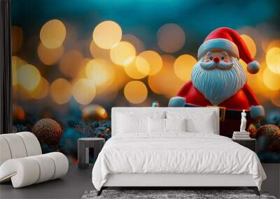 toy Santa Claus on a Christmas background  Wall mural