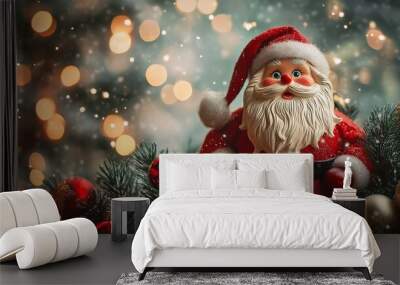 toy Santa Claus on a Christmas background  Wall mural