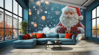 toy Santa Claus on a Christmas background  Wall mural