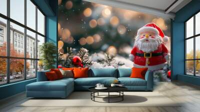 toy Santa Claus on a Christmas background  Wall mural