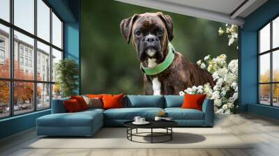 german boxer dog portrait outdoors in summer Wall mural