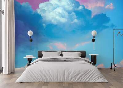 Colourful clouds on a blue sky, vertical shot. Wall mural