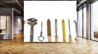 Old handyman tools on the white background Wall mural