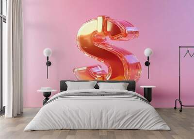 A 3D Glass Dollar Sign with Orange and Gold Reflections Wall mural