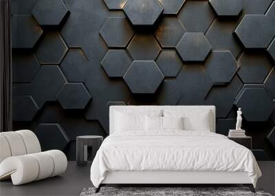 Abstract Pattern of Black Hexagons with Subtle Golden Highlights Wall mural