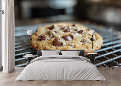 Closeup of a Single Chocolate Chip Cookie on a Cooling Rack Wall mural