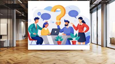 Ask questions for help or solution, confusion, doubt or query for answer and information, business discussion to solve problem concept, business people employee ask questions with question mark signs
 Wall mural