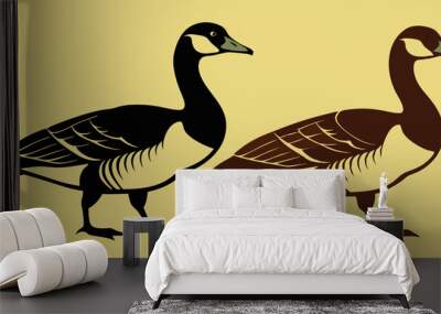 Canada geese. Two birds. The black silhouette and the color vintage style bird. Vector illustration
 Wall mural