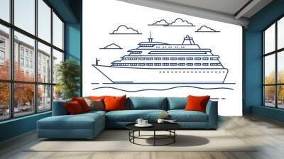 continuous single line drawing of large cruise ship on ocean, line art vector illustration
 Wall mural