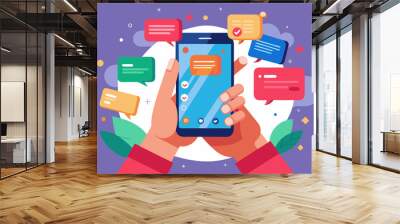 Hands that hold the smartphone. Online chat. Messenger. Communication in the network. sms message
 Wall mural