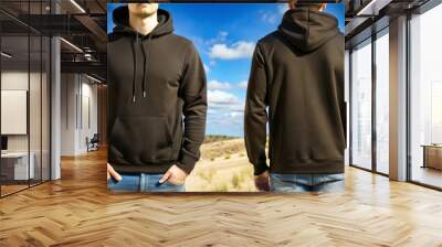 mock up plain black hoodie, seen from the front and back Wall mural