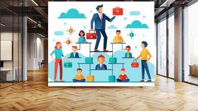 Reorganization or reorg to adjust, allocate resources, change team structure for efficiency, restructure organization, department and job roles concept, businessman ceo reorganize employee role chart. Wall mural