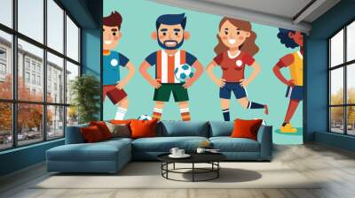 Set of soccer player characters. Men and women in sportswear playing football on an isolated background
 Wall mural