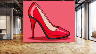 The image of the modern stylish red woman shoe. Hand drawn shoe  Wall mural