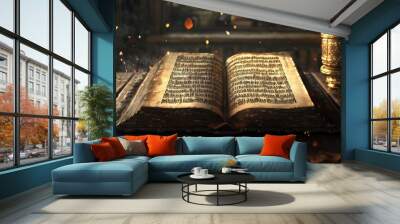 A modern interpretation of a sacred text, presented with digital enhancements and interactive features. Wall mural