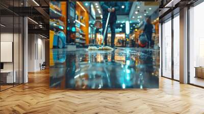 A person is mopping the floor in a store Wall mural