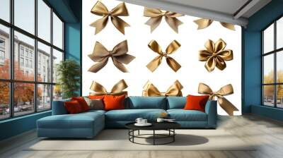 A set of gold bows with different shapes and sizes Wall mural