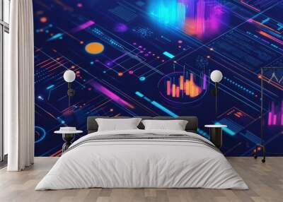 A visual representation of data science, with algorithms, models, and statistics in a dynamic layout. Wall mural