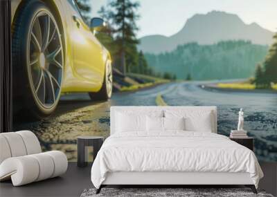 Close up car on the road for traveling with beautiful landscape, Road trip, Travel concept. Wall mural