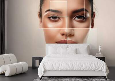 Collage many skin types of face different woman. Beauty and skincare concept. Wall mural