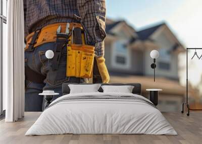 Maintenance worker with bag and tools kit wearing on waist. Wall mural