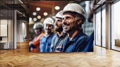 Portrait of engineer man smiling in diverse group of team on construction site. Wall mural