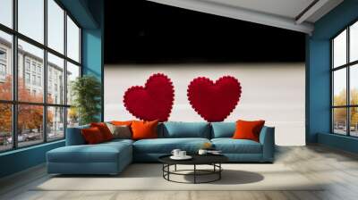 two red hearts on old wooden,valentine day Wall mural