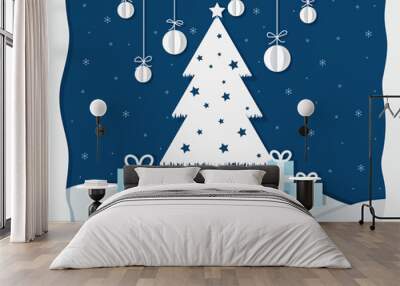 christmas tree with snowflakes Wall mural