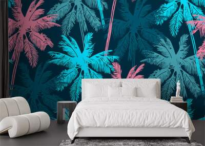 Stylish summer seamless pattern with palm trees. Wall mural