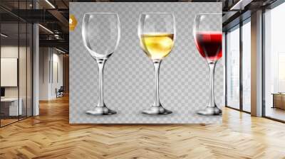 Transparency wine glass. Empty and full. 3d realism, vector icon. Wall mural