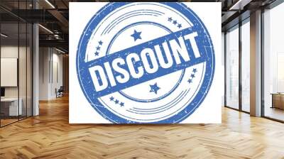 DISCOUNT text on blue round grungy stamp. Wall mural