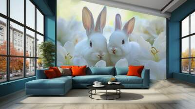 Two rabbits portraits Wall mural