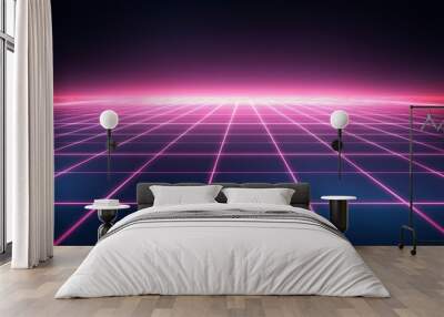 A Pink and Blue Digital Grid Horizon Wall mural