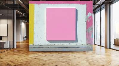 A Pink Square Mounted on a Multicolored Wall Wall mural