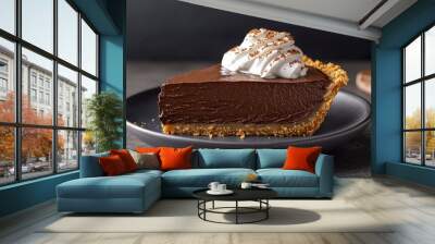 A Slice of Chocolate Cream Pie Topped with Whipped Cream and Cocoa Powder Wall mural