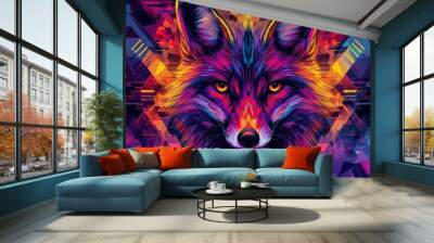 A Vibrant Fox Portrait with Abstract Geometric Background Wall mural