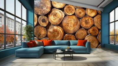 A Wall Decorated with Cross-Sections of Tree Trunks Wall mural