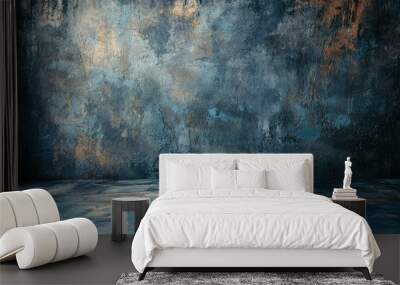 Abstract Blue and Gold Textured Wall and Floor Wall mural