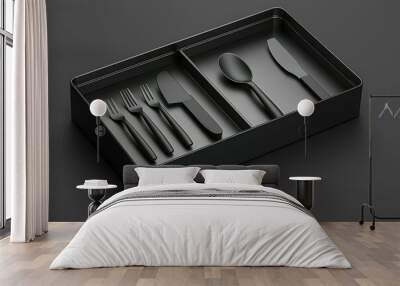 Black Cutlery Set in a Black Tray Wall mural