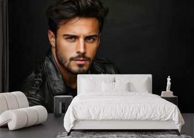 Close-up Portrait of a Young Man in a Leather Jacket Wall mural