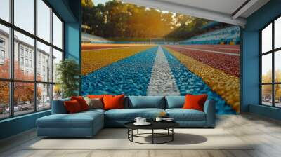 Close-up View of a Running Track with Colorful Lanes Wall mural