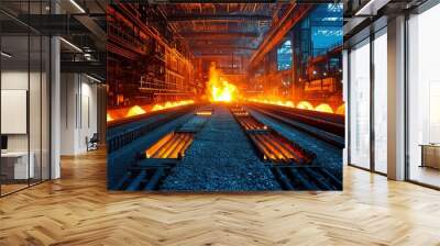 Industrial Factory with Molten Metal Flowing on Tracks Wall mural