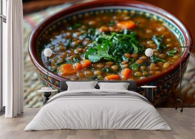 Lentil Soup with Carrot and Greens in a Hand-Painted Bowl Wall mural