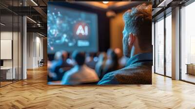 Man Watching AI Presentation in a Conference Room Wall mural