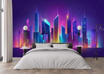 Neon Skyline of a Futuristic City with Glowing Towers Wall mural