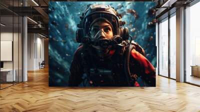 photo of a diver under the sea Wall mural