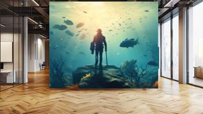 photo of a diver under the sea Wall mural